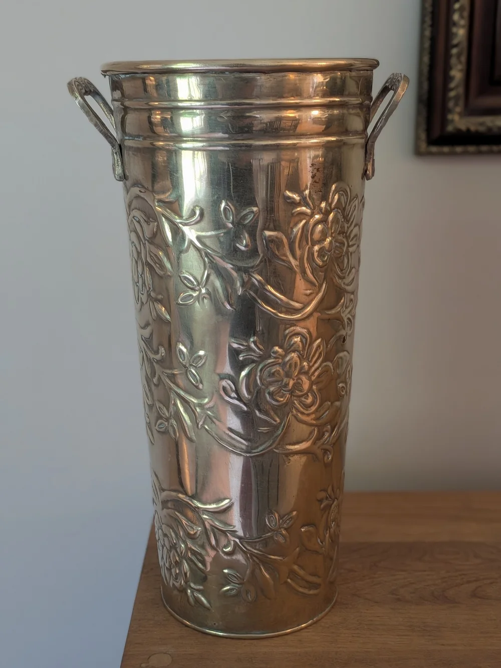 Hosley Solid Brass Floral French Bucket Vase Tallow Pot Embossed Floral